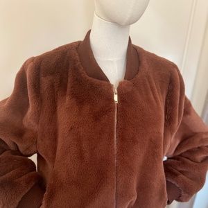 House of Harlow 1960 Brown Faux Fur Bomber Jacket NWOT - Sz M